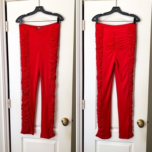 I.AM.GIA Pant Estella Ruched Front Zipper Stretchy Red Medium EUC - Picture 2 of 8